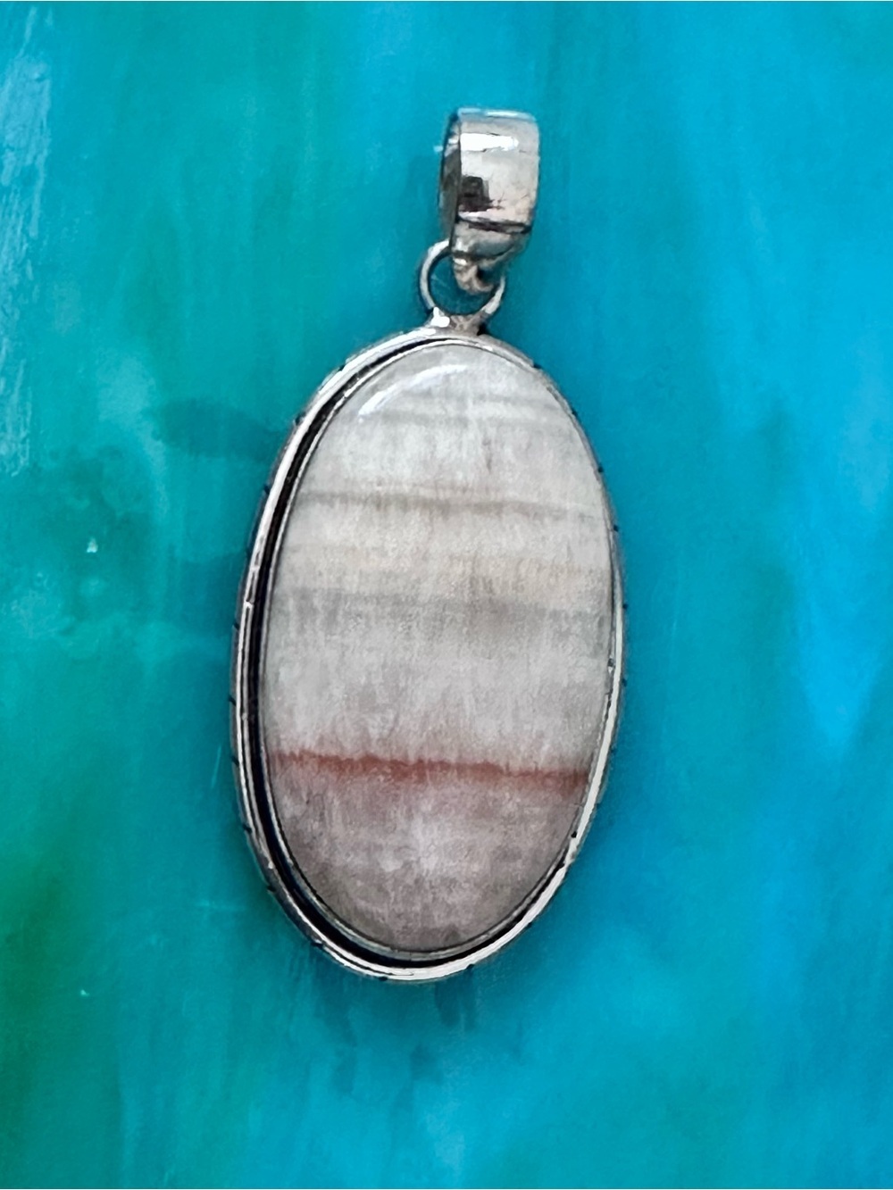 Artisan CALCITE Oval Cream and White Stone Pendant Necklace